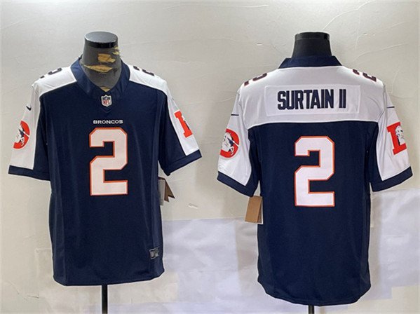 Men's Denver Broncos #2 Patrick Surtain II Navy 2024 F.U.S.E. V2 Throwback Vapor Limited Jersey