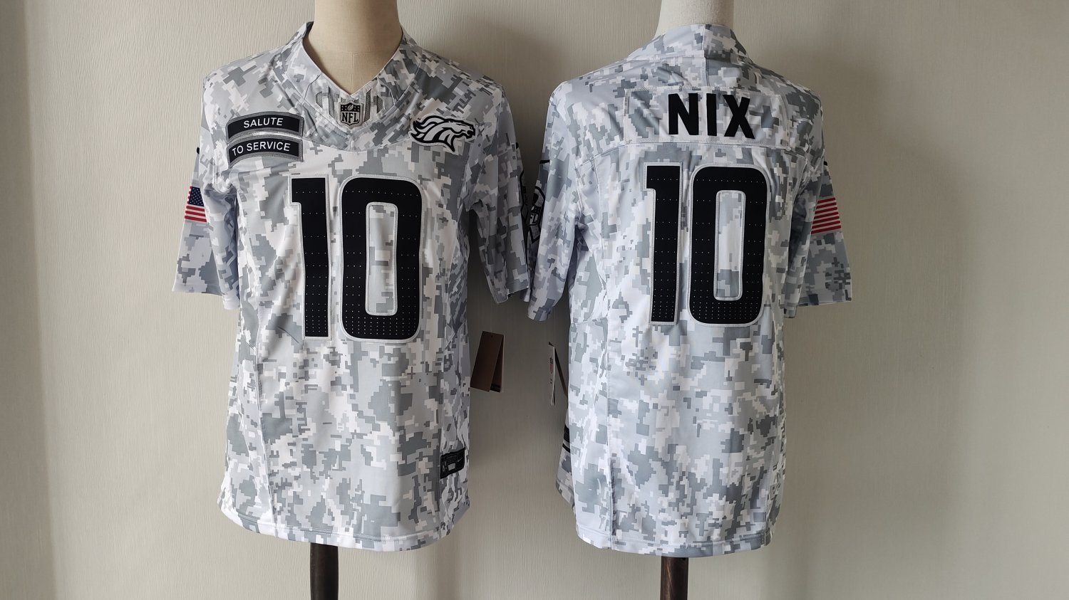 Men's Denver Broncos #10 Bo Nix Camo 2024 F.U.S.E. Salute to Service Jersey