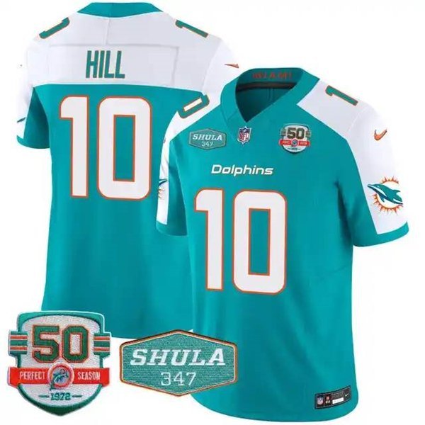 Men's Dolphins Tyreek Hill Aqua 2024 F.U.S.E. 50th Perfect Season Patch Jersey