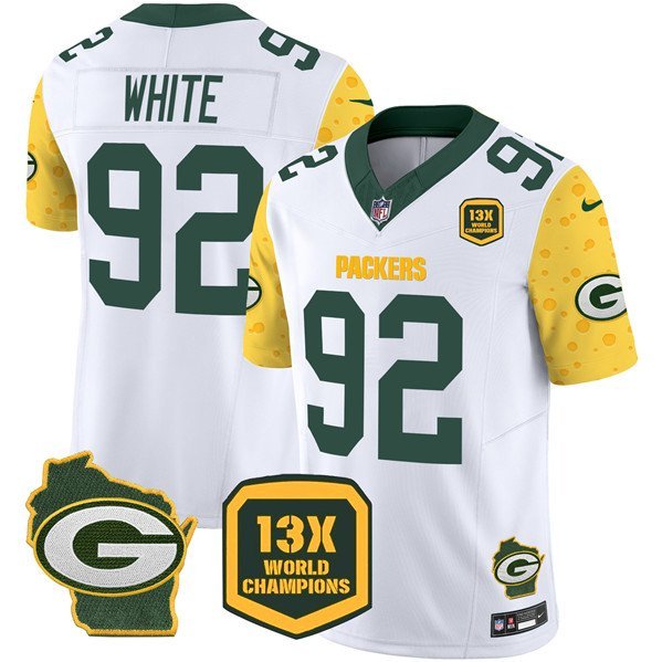 Men's Green Bay Packers Reggie White White 2024 F.U.S.E. 13 Time World Champions Patch Jersey