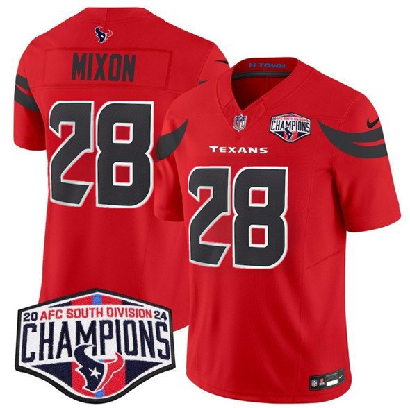 Men's Houston Texans #1 Stefon Diggs Red F.U.S.E. 2024 AFC South Division Champions Vapor Jersey