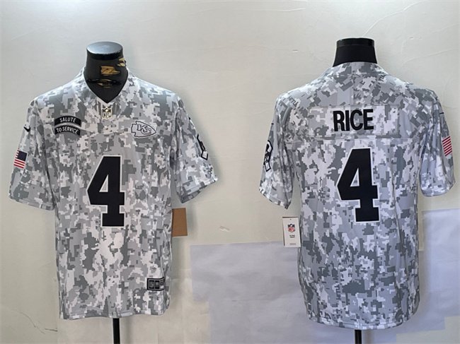 Men's Kansas City Chiefs #4 Rashee Rice 2024 F.U.S.E. Arctic Camo Salute to Service Limited Jersey
