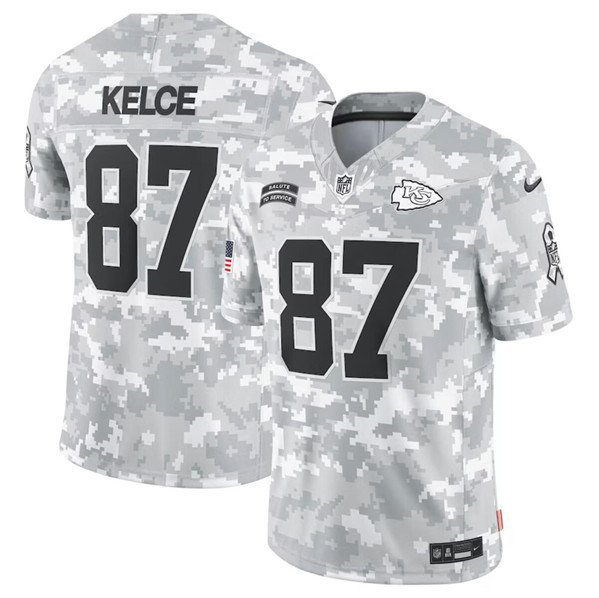 Men's Kansas City Chiefs #87 Travis Kelce Arctic Camo 2024 F.U.S.E. Salute to Service Jersey