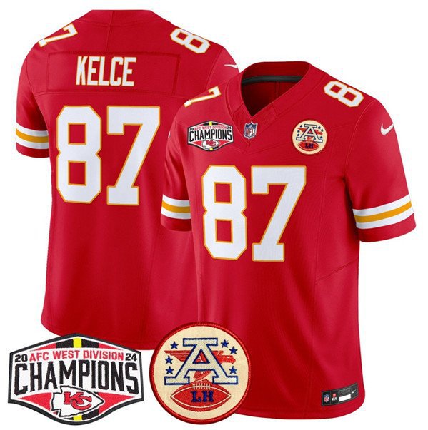 Men's Kansas City Chiefs #87 Travis Kelce Red F.U.S.E. 2024 AFC West Division Champions Jersey