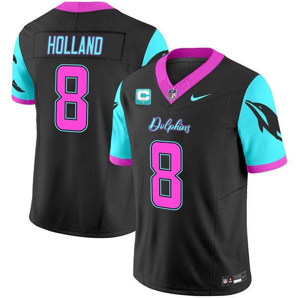 Mens Miami Dolphins #8 Jevon Holland Balck 2024 F.U.S.E. With C Patch Football Jersey