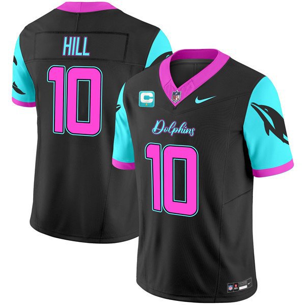 Mens Miami Dolphins #10 Tyreek Hill Balck 2024 F.U.S.E. With C Patch Football Jersey