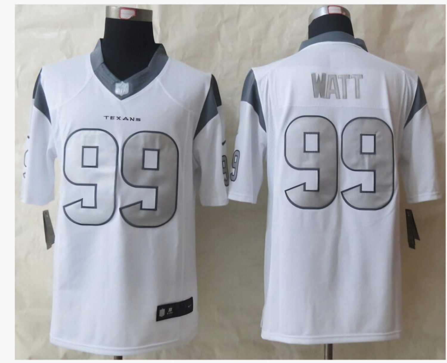 Mens Nike Houston Texans #99 J.J. Watt Platinum White Limited Jersey