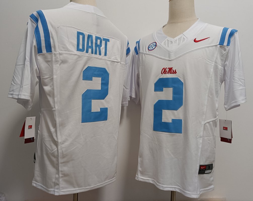 Mens Ole Miss Rebels Jaxson Dart 2024 FUSE White College Football Jersey
