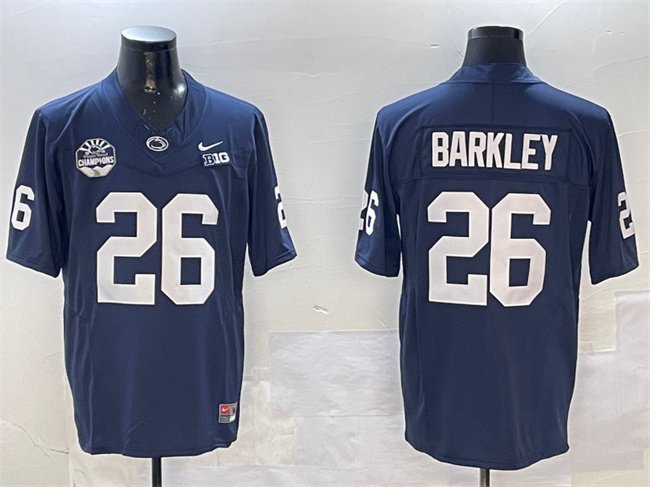 Men's Penn State Nittany Lions #26 Saquon Barkley Navy 2024 Fiesta Bowl Champions Patch Jersey