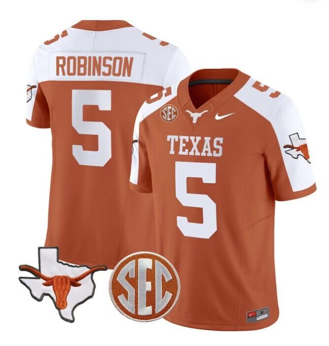Men's Texas Longhorns Bijan Robinson Orange F.U.S.E. State Map & SEC Patch Stitched Jersey