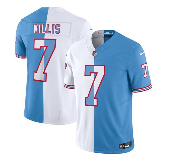 Men's Titans Malik Willis 2023 FUSE White Blue Split Football Jersey