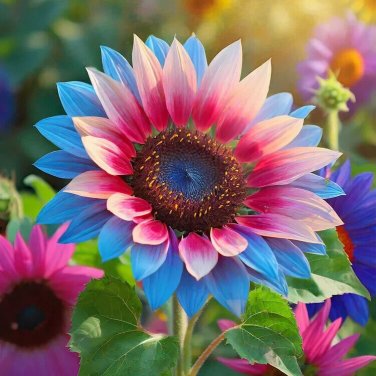 50pcs Rare TwinBlossom Blue Over Pink Sunflower Seeds