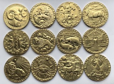 12Pcs Zodiac Signs Gold Copy Coins