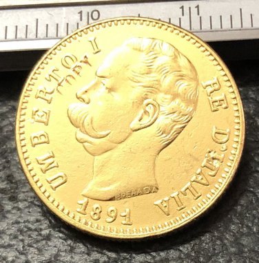 1891 Itlay 20 Lire Gold Copy Coin