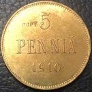 1910 Finland 5 Pennia-Nikolai II Copy Copper Coin