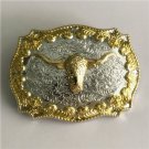 Lace Floral Gold Bull Head Western Cowboy Belt Buckle For Cool Men