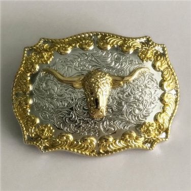 Lace Floral Gold Bull Head Western Cowboy Belt Buckle For Cool Men