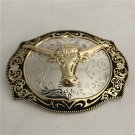 Lace Flower Golden Bull Head Cowboy Belt Buckle For Western Men Cowgirl Women