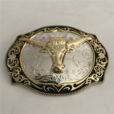Lace Flower Golden Bull Head Cowboy Belt Buckle For Western Men Cowgirl Women