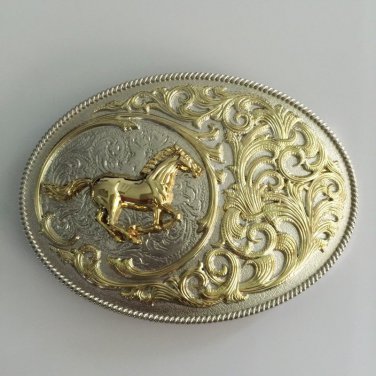 Luxury Golden Horse Flower Pattern Western Cowboy Belt Buckle For Cool Men