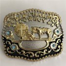 Luxury Golden Western Cowboy Horse Cross Belt Buckle Fit 4cm Wide Belt