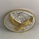 Silver Flower Gold Eagle Western Cowboy Belt Buckle For Cool Men