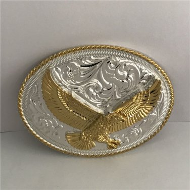 Silver Flower Gold Eagle Western Cowboy Belt Buckle For Cool Men