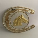 Western Gold Horseshoe Horse Head Cowboy Belt Buckle For Men