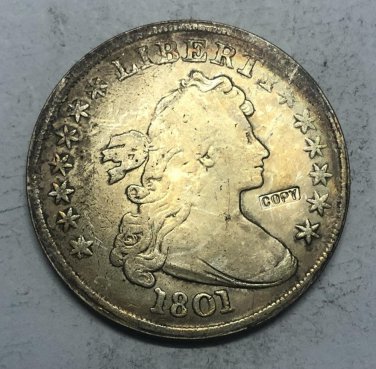 1801 United States Draped Bust One Dollar Silver Plated Exact Copy Coin