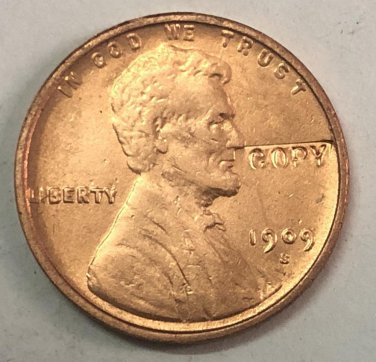 1909-S VDB United States One Cent Lincoln - Wheat Ears Reverse Copy Coin