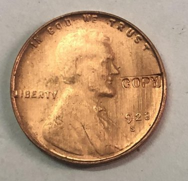 1923-S United States One Cent Lincoln - Wheat Ears Reverse Penny Copy Coin