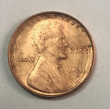 1931-S United States One Cent Lincoln - Wheat Ears Reverse Penny Copy Coin