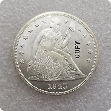 US 1843 Seated Liberty UNC Silver One Dollar Copy Coin  For Collection