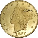 US 1867 Liberty Head Twenty Dollars Brass Copy Coins