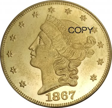 US 1867 Liberty Head Twenty Dollars Brass Copy Coins