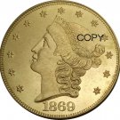 US 1869 Liberty Head Twenty Dollars Brass Copy Coins