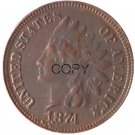 US 1874 Indian Head One Cent Copper Copy Coins