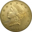 US 1881 Liberty Head Twenty Dollars Brass Copy Coins