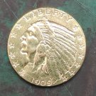US 1909 Indian Head Quarter Eagle $5 Five Dollars Copy Coin