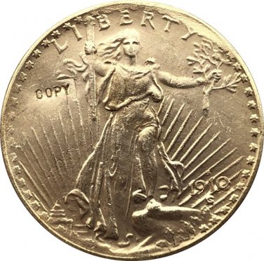 US 1910-S Saint Gaudens $20 Twenty Dollars Gold Copy Coin  For Collection