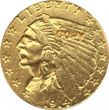 US 1914 Indian Half Eagle $5 Five Dollars Gold Copy Coin  For Collection