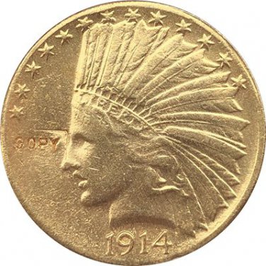 US 1914 Indian Head Half Eagle $10 Ten Dollars Gold Copy Coin  For Collection