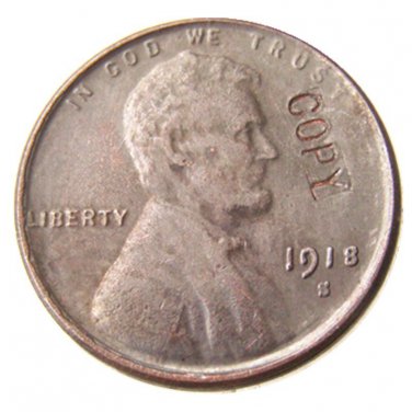 US 1918-S Lincoln Head One Cent 100% Copper Copy Coin