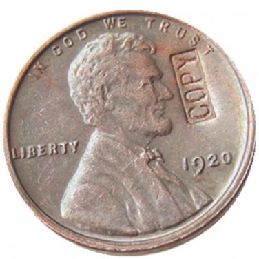 US 1920 Lincoln Head One Cent 100% Copper Copy Coin