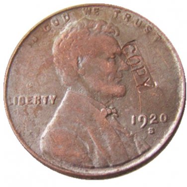 US 1920-S Lincoln Head One Cent 100% Copper Copy Coin