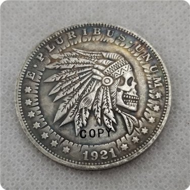 US 1921 Morgan Dollar Indian Head Skull Hobo Nickle Copy Coin For Collection