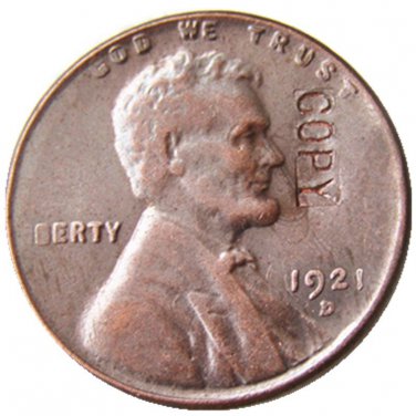US 1921-D Lincoln Head One Cent 100% Copper Copy Coin