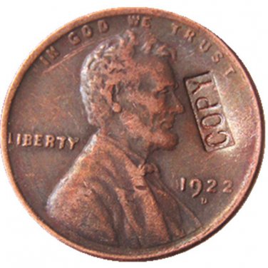 US 1922-D Lincoln Head One Cent 100% Copper Copy Coin