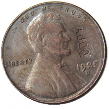 US 1925-D Lincoln Head One Cent 100% Copper Copy Coin