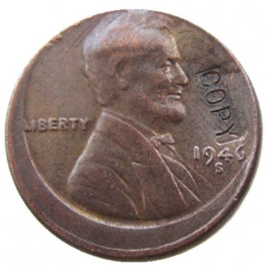 US 1946-S Lincoln One Cent Off-Center Error 100% Copper Copy Coin